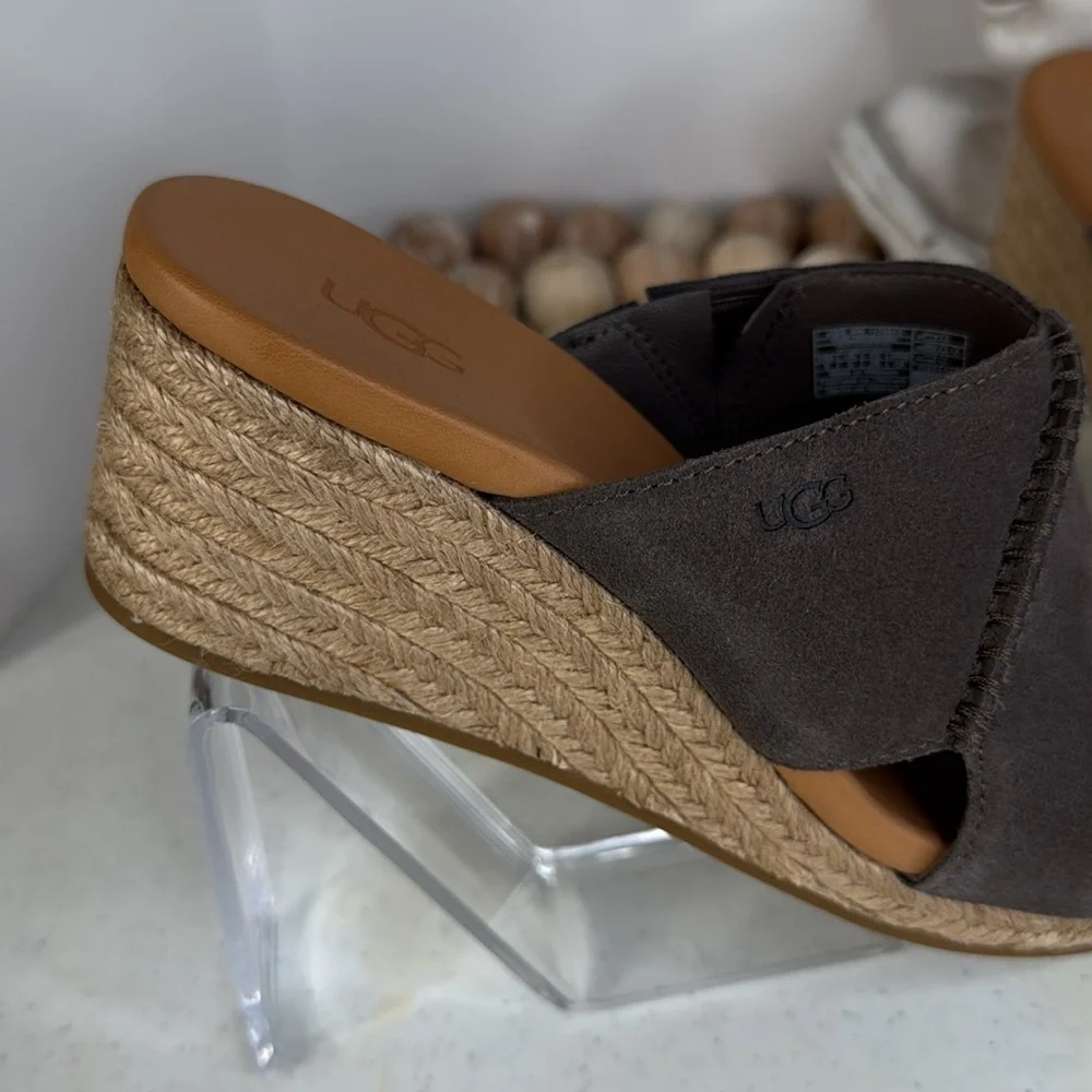 UGG Taia Wedge Slide Sandals - Suede (For Women) Color Mollasses Sz 8